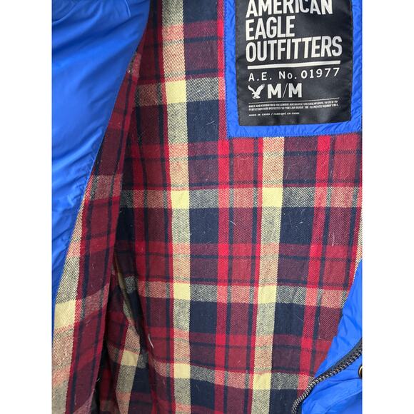 American Eagle Outfitters Down Vest Womens Medium Blue Flannel Lined Puffer - Picture 6 of 11